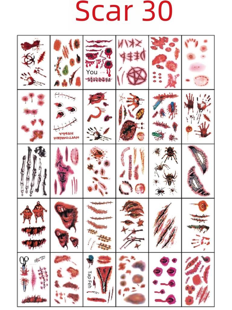 Наклейки на лицо с кровоточащим укусом и шрамом от зуба на Хэллоуин