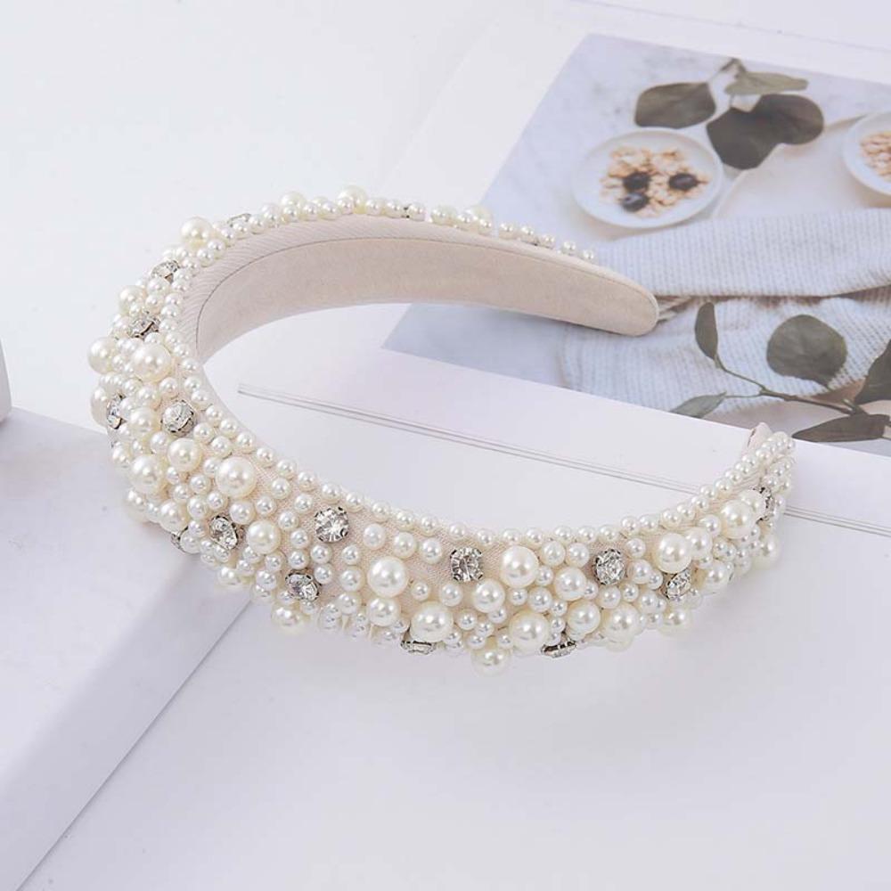 Elastic Plastic Base Full Pearls Hair Hoop Luxury Style Baroque Headdress Office Ladies