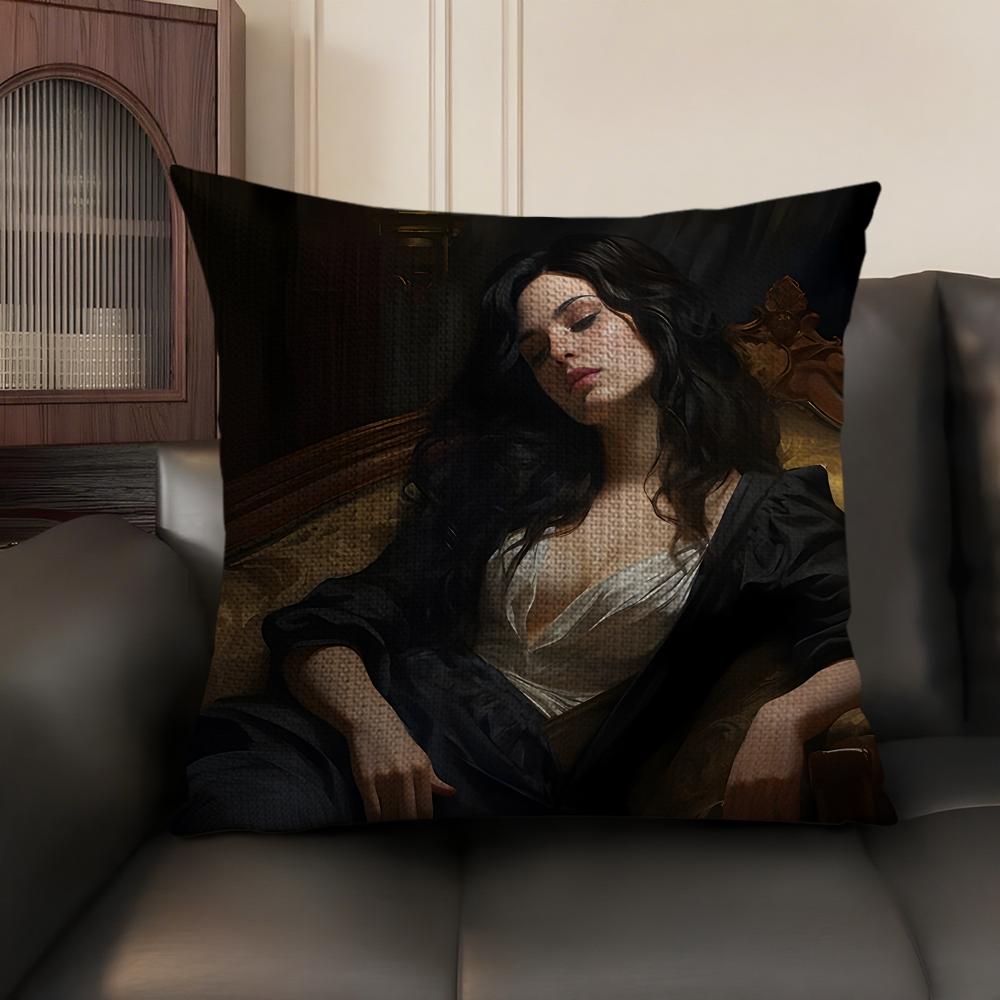 Medieval European Lady Cushion Cover Natural Linen Organic Fabric DoubleSided Printing Sofa Home Decor Gift Pillow Case