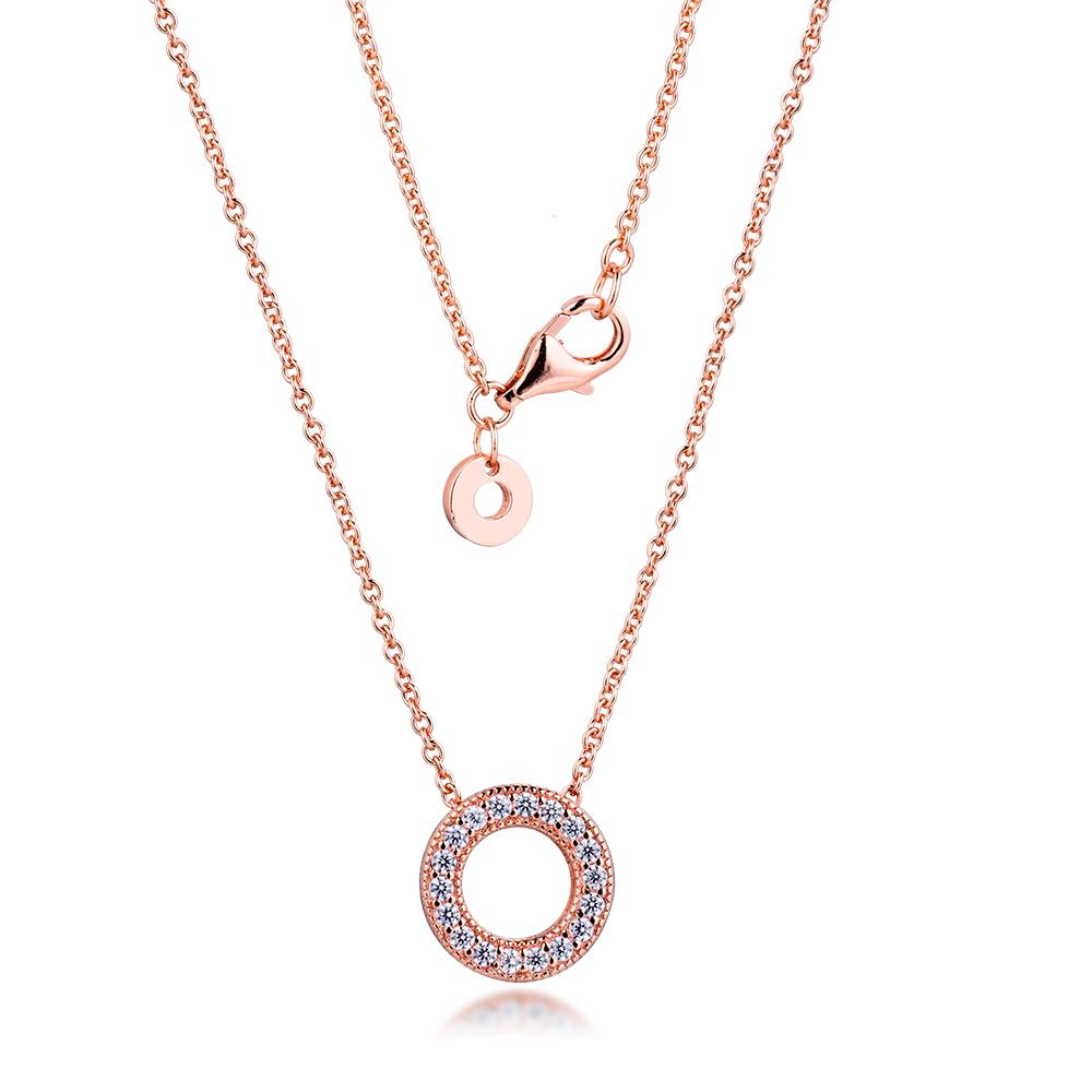 Новинка 2020, ожерелье из стерлингового серебра 925 пробы, розовое золото, круговое колье с паве, прозрачная цепочка с цирконием, ожерелья для женщин, ювелирные изделия, Colgantes