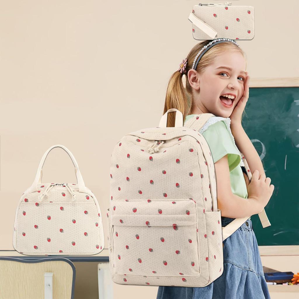 Комплект из 3 вельветовых рюкзаков – легкая школьная сумка в корейском стиле с сумкой-тоут и кошельком для девочек