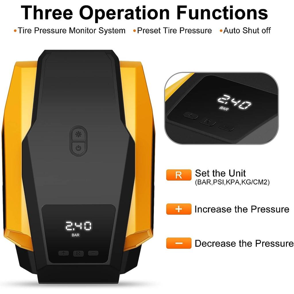 Electric Air Pump, 12V Air Compressor, Portable Compressor with LED Light Inflator Compressor Portable for Car Tires, Bicycle and Others