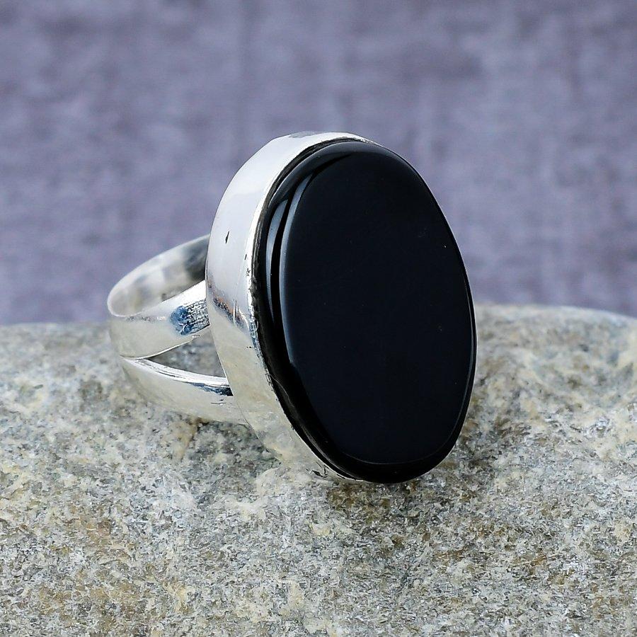 Кольцо из стерлингового серебра 925 пробы с драгоценным камнем из черного оникса ручной работы Изысканное кольцо