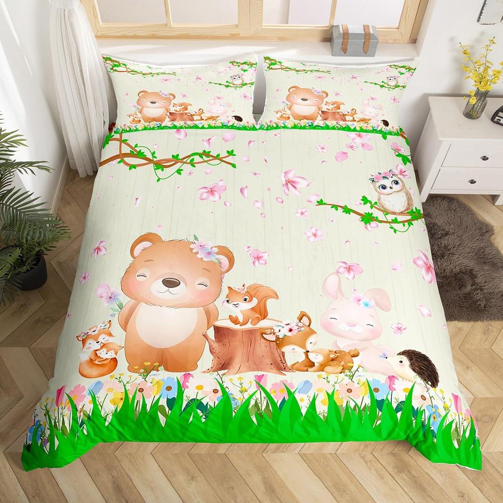 Lovely Squirrel Duvet Cover Cartoon Animal Starry Sky Moon Universe Blue Cloud Bedding Set Watercolor Painted Art Quilt Cover