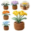 Handcrafted Flower for Home Decor Crocheted Potted Plant, Artificial Yarn Ornament, Vibrant Multi-color Healing Desktop Knitted Plant Car Dashboard