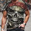 Мужская футболка с принтом ужасного черепа, 3D-принт, винтажный O-образный вырез, короткий рукав, модные футболки больших размеров, мужская летняя уличная одежда