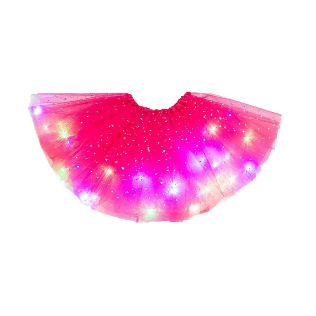LED Fairy Lights Sequin Star & Moon Mesh Skirt for Kids - Glowing Performance Dancewear