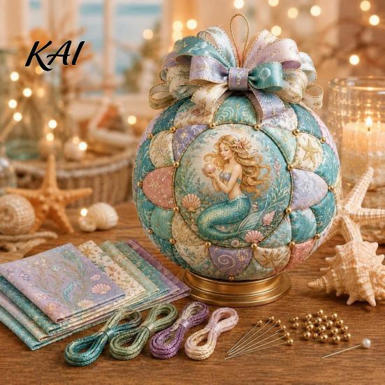 Natural Material Patchwork Ball Ocean Treasures DIY Ornament Kit, Nautical Dolphin Fabric Craft Making Marine Themed Handmade Decoration Set,