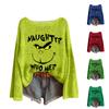 Women's Round Neck Lightweight Sweater Casual Long Sleeve Christmas Print Knit Pullover.