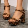 Мода Мода Леопард Супер Высокий Каблук Сандалии Женские Новые Ремешок на Щиколотке Платформа Сандалии Женские Офисные Леди Толстый Каблук Sandalias Mujer