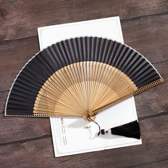 Bamboo Folding Fan with Tassels Hollow Ribs Portable Summer Hand Held Fan Decoration Dance