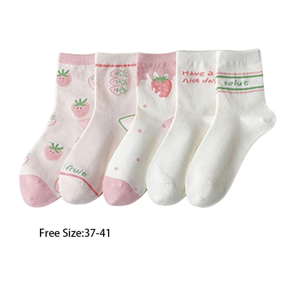Breathable Women Cotton Socks Strawberry Milk Pattern Sports Socks High Quality Middle Tube Socks