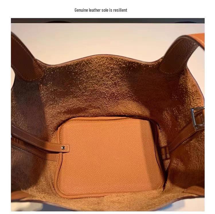 Genuine Leather Women's Bucket Handbag, Large Capacity, High-End Cowhide, 2024 Design