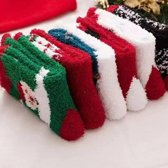 Женские носки кораллового бархата — уютный рождественский стиль, толстые и теплые для осени/зимы, идеально подходят для дома и сна.