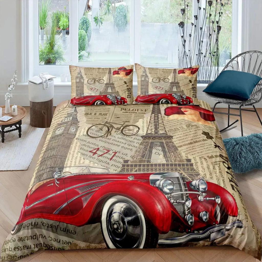 Пододеяльник «Эйфелева башня» Романтичный Современный Городское здание Парижа Красный и Синий Пододеяльник для пары Аксессуары Декор для девочки-подростка