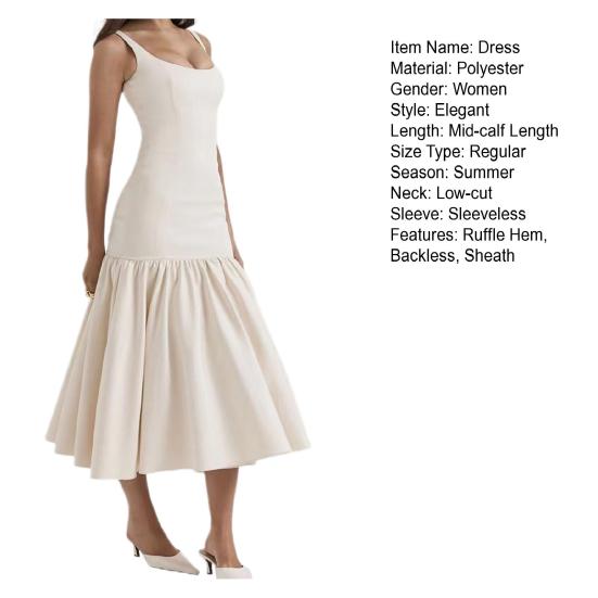 Женское вечернее платье с рюшами на подол, большие качели, облегающее платье без рукавов с открытой спиной, однотонное, с низким вырезом, плиссированное платье для выпускного вечера, длиной до середины икры, миди-платье