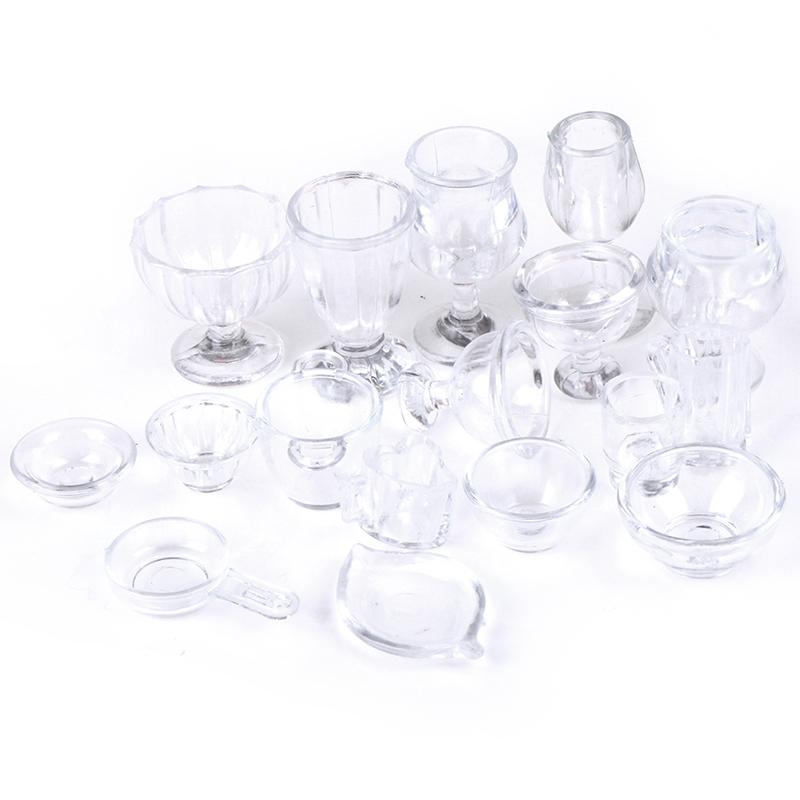 17Pcs/Set 1:12 Dollhouse Miniature Transparent Tableware Diy Pretend Play Toys