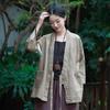 Women Vintage Bandage Jackets Spring Solid Color Linen Coats V-Neck Seven Sleeve Patchwork Pockets Jackets