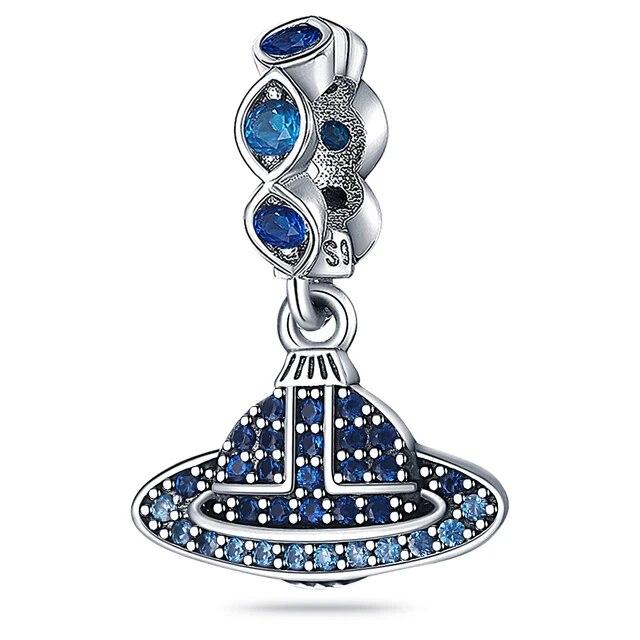 Блестящие Волшебные Глаза 100% Стерлингового Серебра 925 Ослепительно Синий Циркон Подвески Оригинальный FitNew Браслет DIY Изготовление Ювелирных Изделий PAC1002
