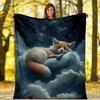 1 шт. Легкое фланелевое одеяло с принтом лисы, удобное и теплое одеяло, для кемпинга, дивана-кровати, дивана, офиса, в любое время года, уличное одеяло