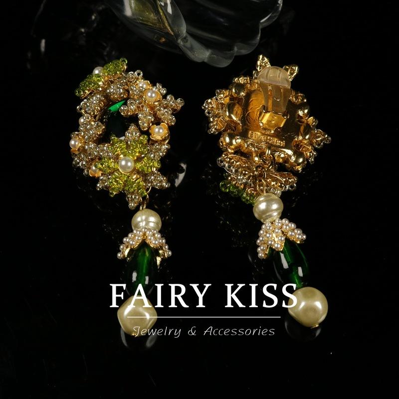 Комплект ожерелья и серег «Тяжелая промышленность» из плетеных рисовых бусин, с подвеской в виде снежинки из изумрудной имитации жемчуга, премиальный темперамент