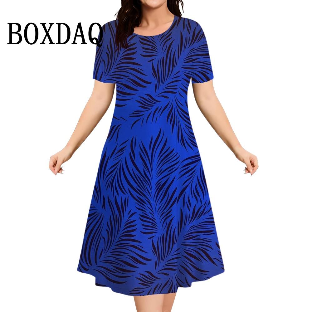 Summer Flowers 3D Printed Short Sleeve Dress Women Casual Fashion Plus Size Round Neck Loose Dress For Women Large