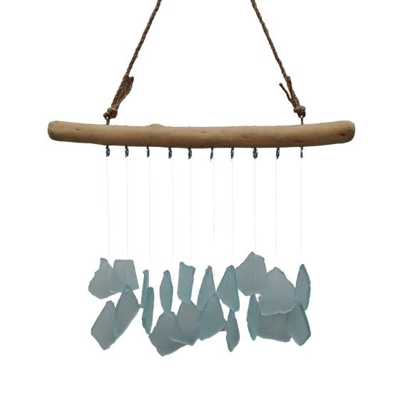 Sea Glass Wind Chime for Outside Handmade Coastal Style Blue Seaglass Art for Indoor Outdoor Garden Home Decor Housewarming Gift for Women