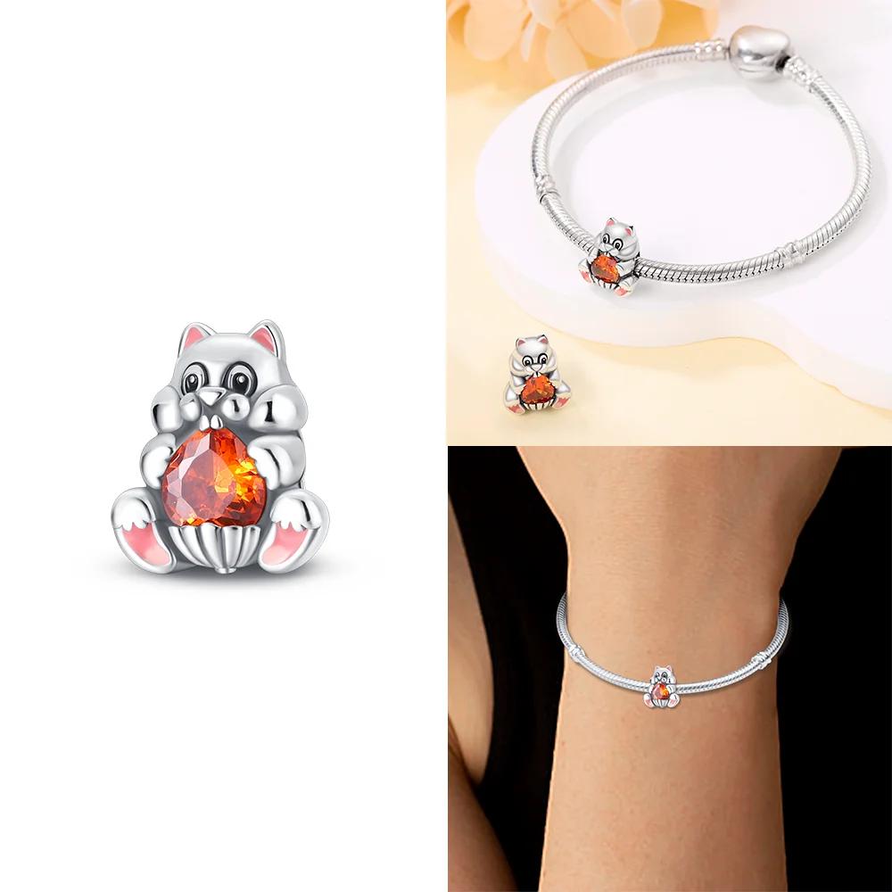Original Armband Damen Schmuck DIY Kindertagsgeschenk Perlen Kupfer Rosa Zirkon Katzen Hunde Rotes Herz Eichhörnchen Perle