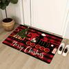 Flannel Thickness 0.47inch - 1pc Classic Christmas Red and Black Striped Door Mat, Red Train Print Absorbent Non-Slip Area Mat,