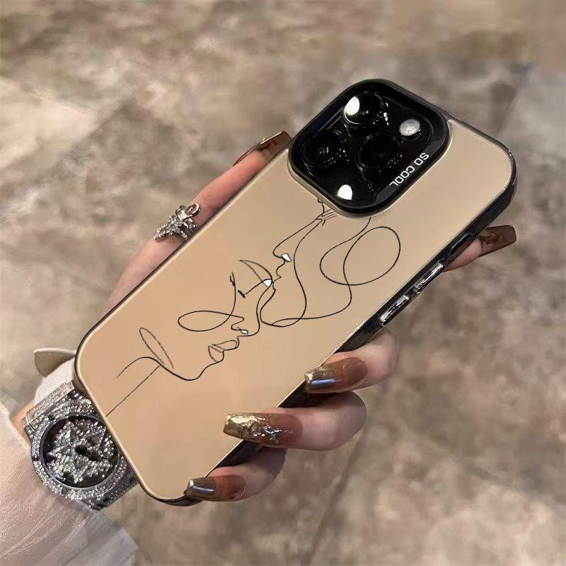 Чехол для телефона с линейным рисунком пары для iPhone 17 Чехлы iPhone 16 15 14 Pro Max 13 12 11 XS X XR 7 8 Plus 16E 17 Air Жесткая задняя крышка