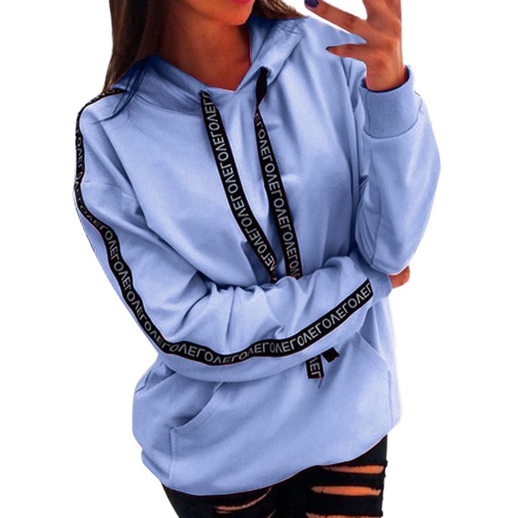 Women Plus Size Long Sleeve Solid Sweatshirt Hooded Pullover Tops Shirt