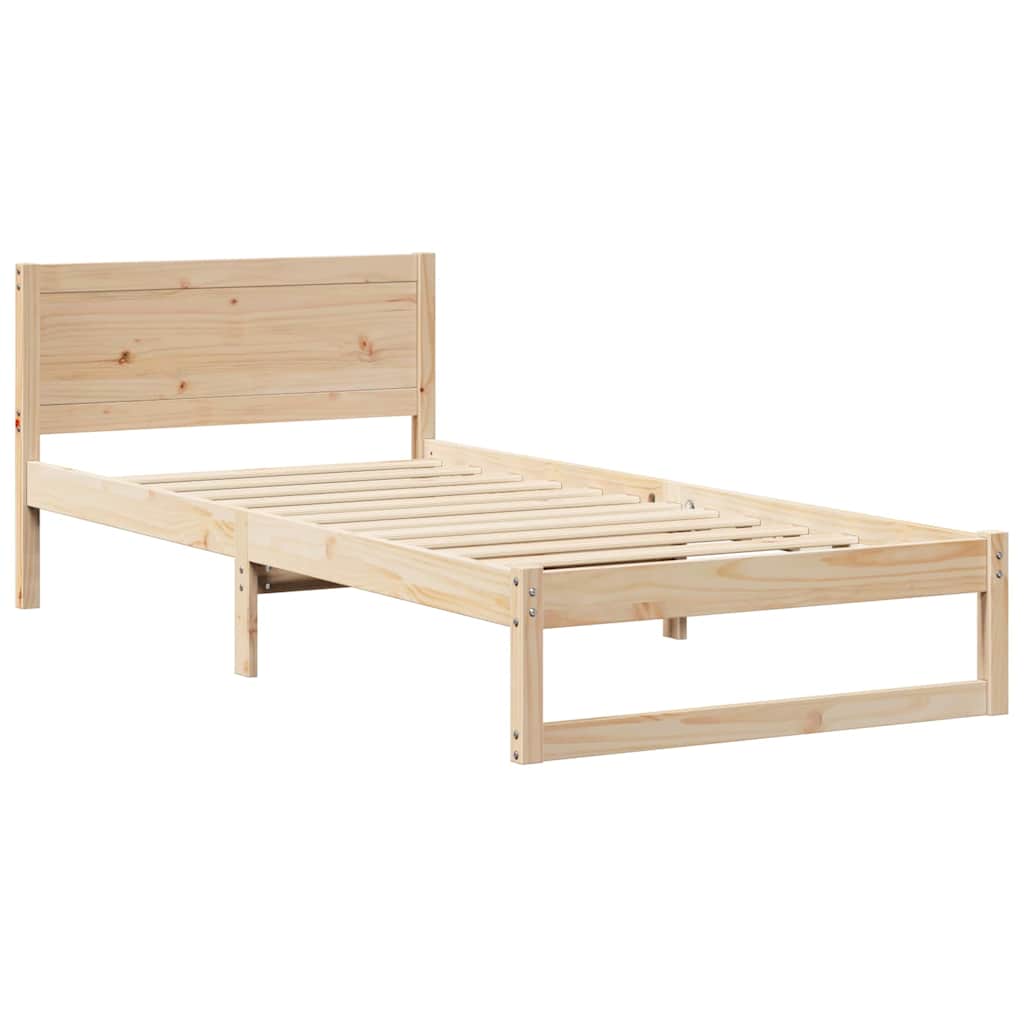Natural Wooden Bed Frame with Headboard 90 x 200 cm Solid Pine Wood