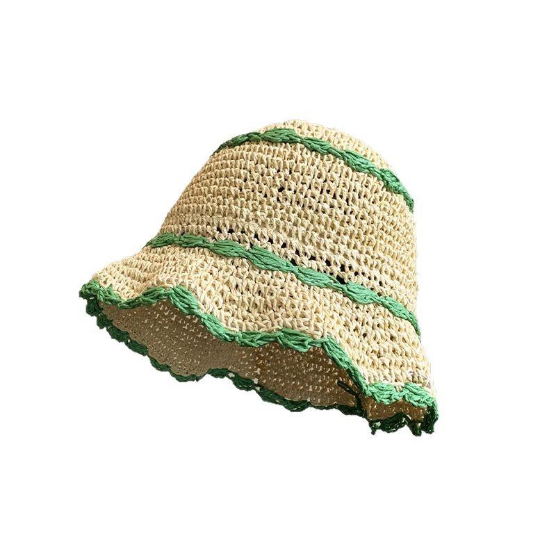 Japanese and Korean Lafite straw hat French lace seaside large brim sunshade vacation sunscreen hollow beach photo decorative hat