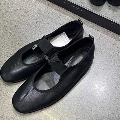 Французский темперамент круглый носок эластичный ремешок балетки универсальные плоская подошва мелкий вырез одинарная обувь женщины