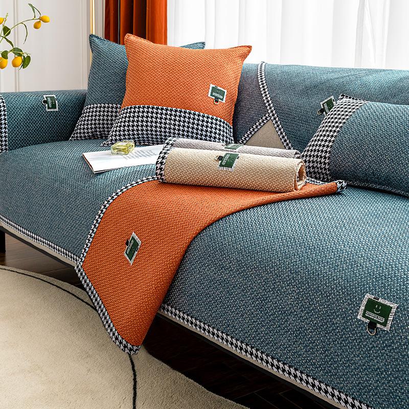Хлопок и лен, четыре сезона, универсальные чехлы для диванов, однотонный декор, диванная подушка для гостиной, дома, нескользящая подушка для дивана, клетчатая подшивка