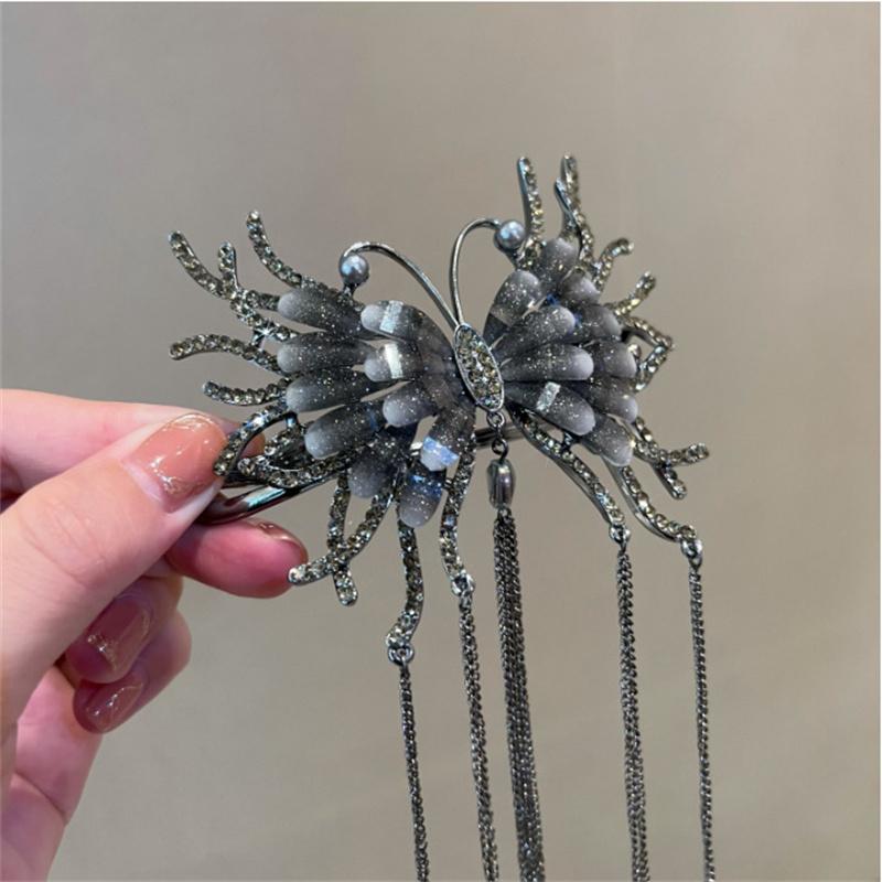 Vintage Ladies Butterfly Chain Tassel Hair Clips Korean Twist Clip Crab Women Hair Accessories Headwear