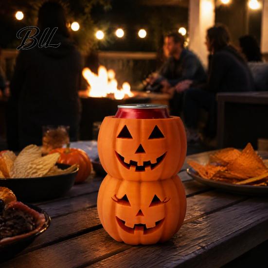 Festive Drinkware Accessories Halloween Ghost Pumpkin Drink Holder for 12oz Cans, Double Stacked Beverage Can Cooler Party, 3D Printed Heat Insulation