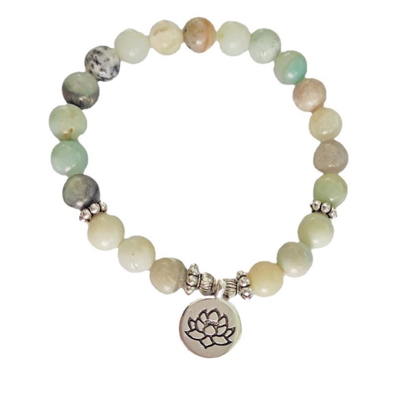 8mm Frosted Amazonite Mala Bracelet with Lotus Pendant
