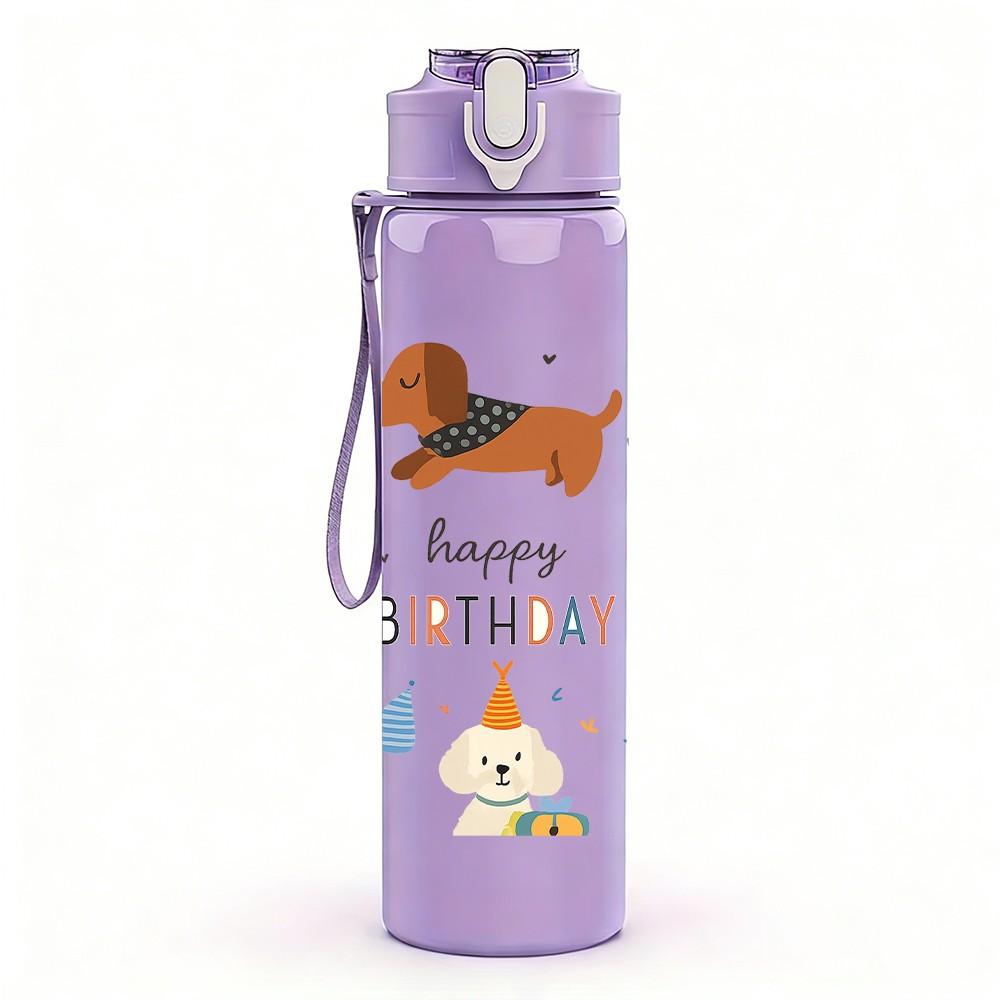 1PC Happy Birthday Dachshund Art 750ml Color Plastic Sports Water Bottle Leakproof Flip Straw Lid Suitable for Sports Office Home Use