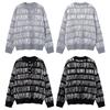 Mens Oversized Knit Sweater Jacquard Letters Long Sleeve Casual Streetwear Fall Winter