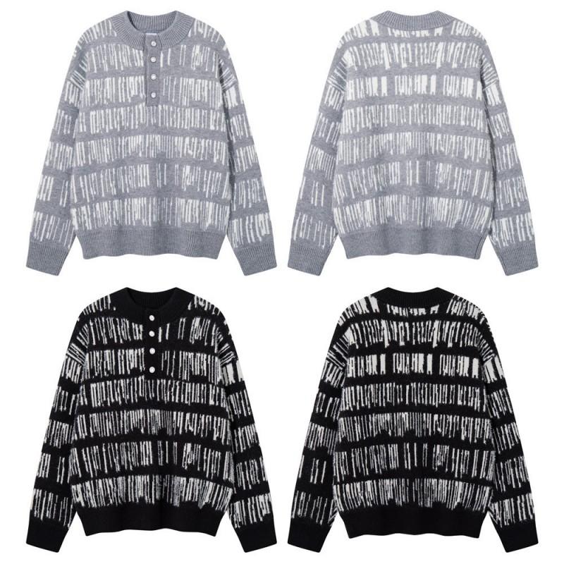 Mens Oversized Knit Sweater Jacquard Letters Long Sleeve Casual Streetwear Fall Winter