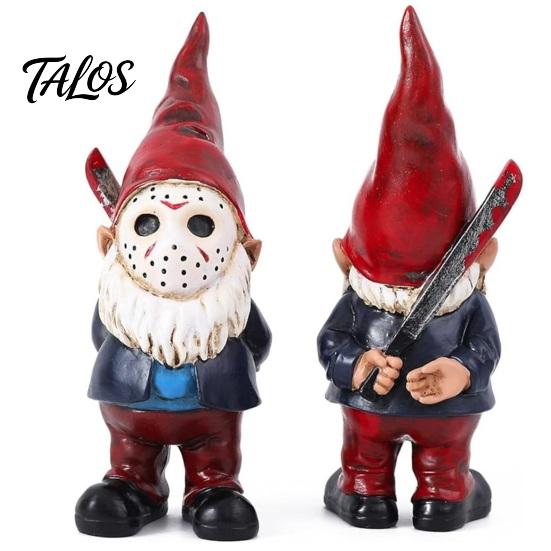 Прочные Настенные Витрины для Помещений Хэллоуин Фигурка из Смолы Voorhees, Милый Гном-Статуэтка с Хоккейной Маской Ужасов, Уличные Статуи для Патио и Сада с Ножом,