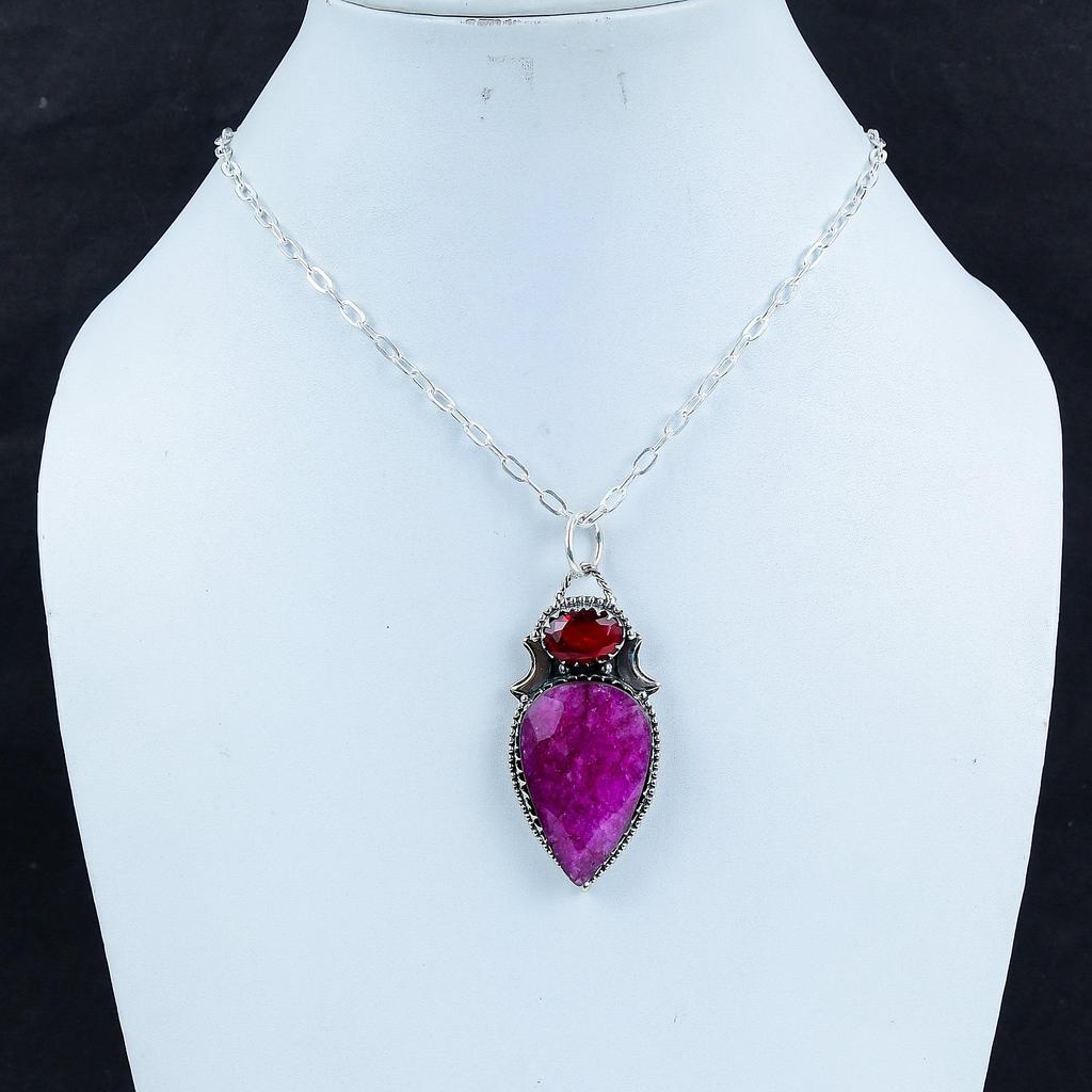 Изящный серебряный кулон с кашмирским рубином и гранатом из стерлингового серебра 925 пробы - Дизайн ручной работы, украшение на каждый день, пасхальный подарок