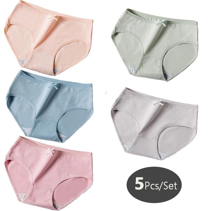 5Pcs/Set Cotton Women Panties Breathable Underwear Cute Bow Girls Briefs Low Waist Underpants