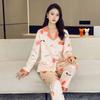 Ice Silk Women's Long-Sleeve Pajama Set - Imitation Silk Cardigan, Plus Size, Casual Homewear for Autumn