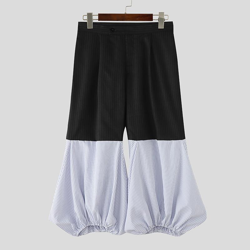 INCERUN Мужские повседневные брюки-фонарики в полоску на молнии с завышенной талией