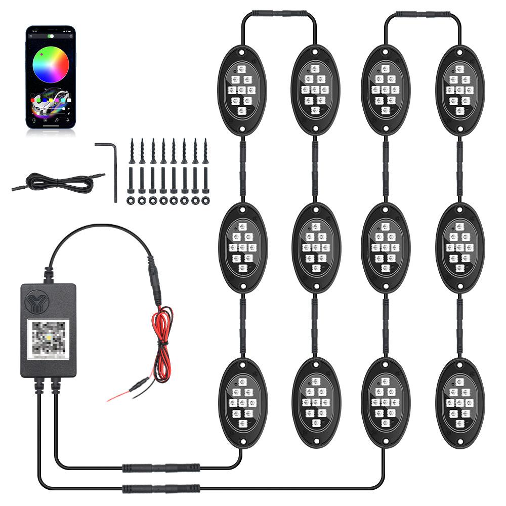 4/6/8/10/12Pods RGB LED Rock Lights Kit Bluetooth APP Control  Music Neon Car Underglow Lamp for Offroad Truck SUV 4x4 ATV Boat