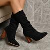 Fashion European American Large Size 2024 Autumn New Suede Mid-calf Boots Thick Heel Fold Pile Boots Fashion Casual Ankle Boots Women