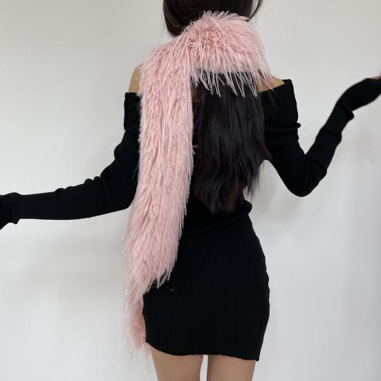 Women Long Scarf Solid Color Thickened Imitation Mink Fur Velvet Decor Scarf Warm Thin Scarf Fashion Accessory