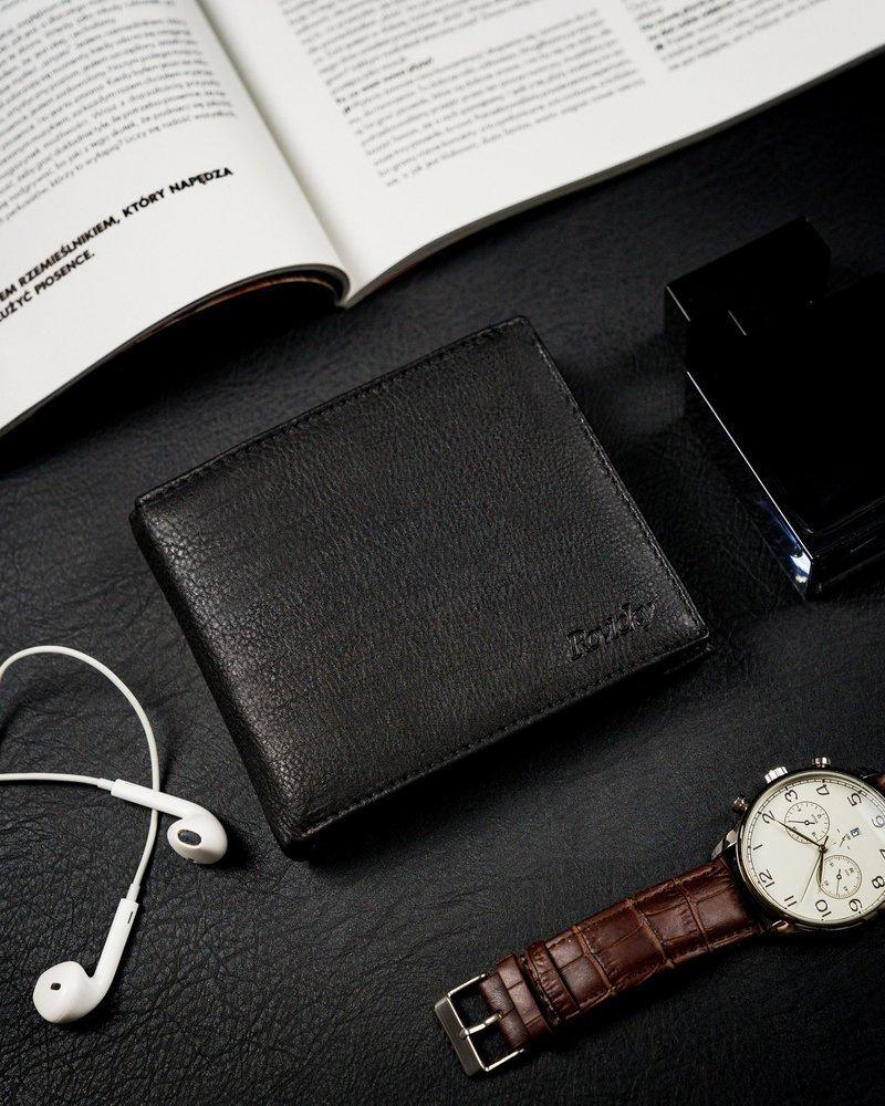 Men's horizontal wallet with zipper compartment, genuine leather, RFID Stop - Rovicky